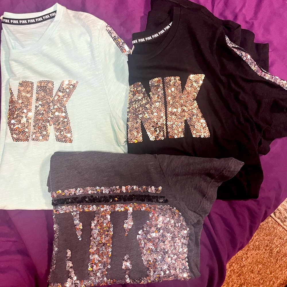 SOLD 3 PINK BLING shorts sleeve shirts size large
